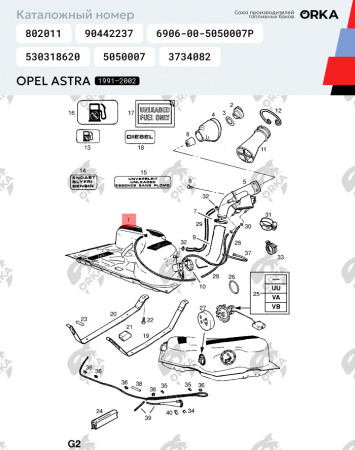 Топливный бак Opel Astra Дизель, 1991-2002 г.в. (антикоррозия)