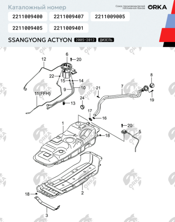 Пластиковый топливный бак SsangYong Actyon (Дизель) 2005-2012 г.в (bolt-on)