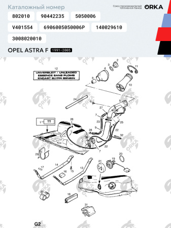 Топливный бак Opel Astra F Бензин, 1991-2005 г.в. (антикоррозия)