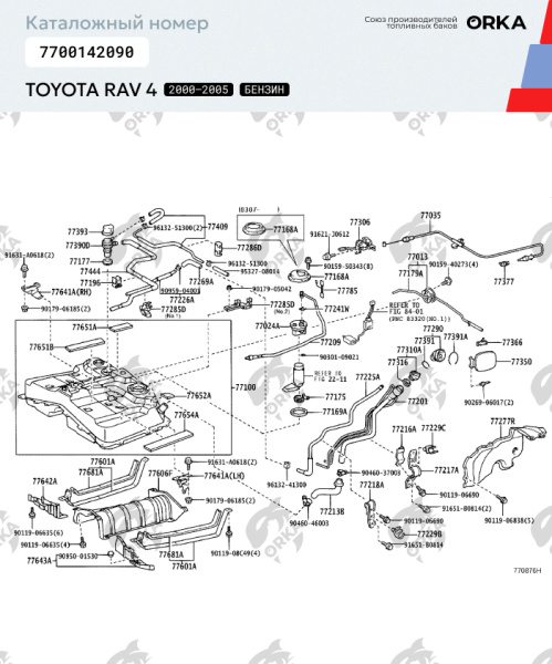 Пластиковый топливный бак Toyota RAV 4 Бензин, 2000-2005 г.в. 4 отверстия (PP)