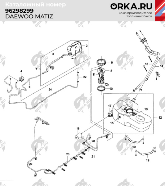 Пластиковый топливный бак Daewoo Matiz, 1997-2015 г.в. (BP) -  35 л.