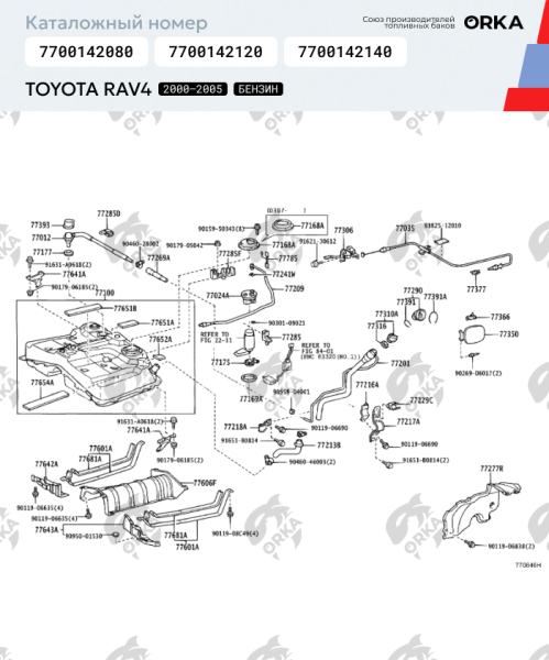Топливный бак Toyota RAV 4 Бензин (антикоррозия), 2000-2005 г.в.