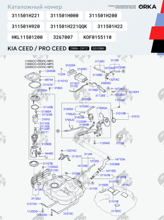 Топливный бак Kia Ceed / Pro Ceed (Бензин), 2006-2012 г.в. (антикоррозия)