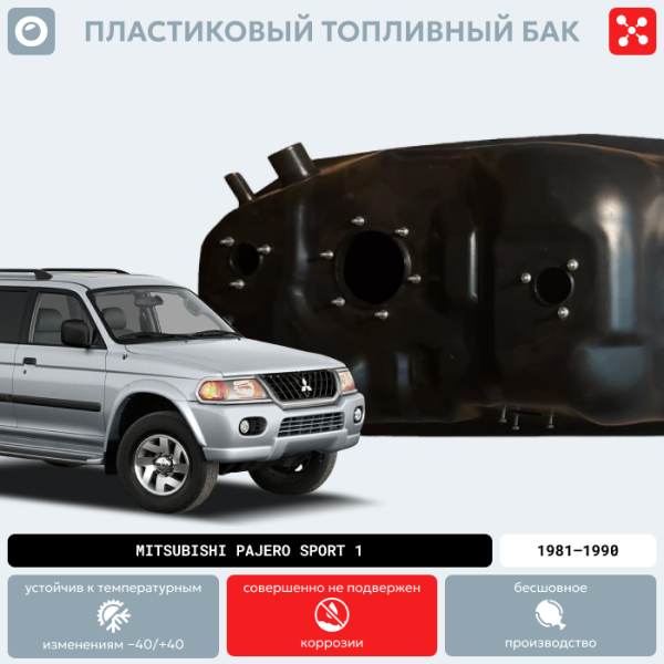 Пластиковый бензобак Mitsubishi Pajero Sport 1, 1981-1990 г.в. (BP) -  74 л.
