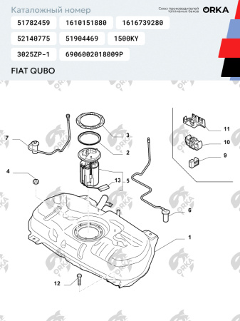 Топливный бак FIAT Qubo (Дизель), 2007-Н.В г.в. (антикоррозия)