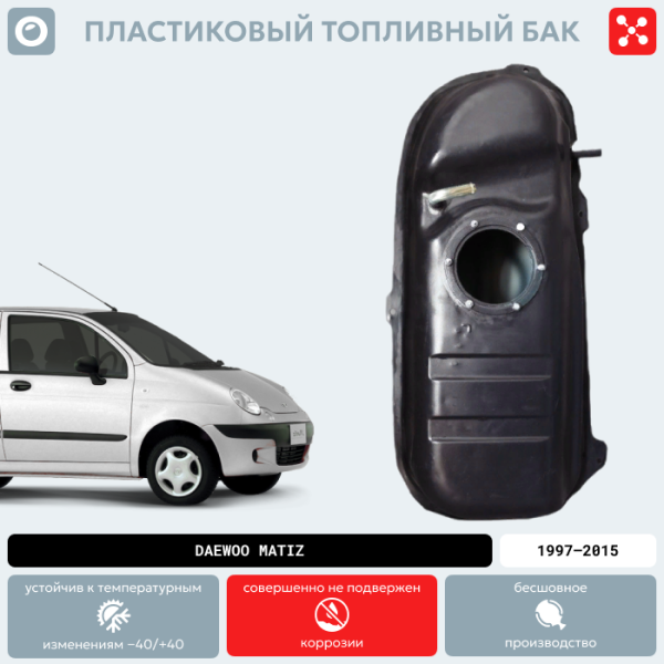 Пластиковый топливный бак Daewoo Matiz, 1997-2015 г.в. (BP) -  35 л.